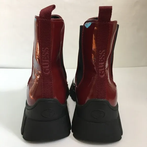 Guess Hestia Chelsea Medium Red Chink Sole Platform Pull on Ankle boots
