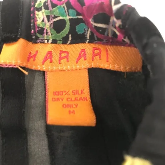Harari black pink sheer panel midi silk skirt floral stripe velvet VINTAGE M