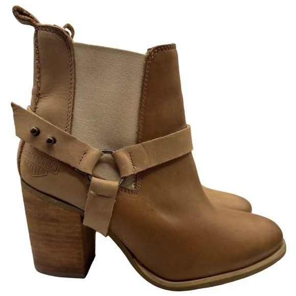 Harley Davidson Bootie Womens Size 8.5 Catalani Tan Leather Pull On Boots