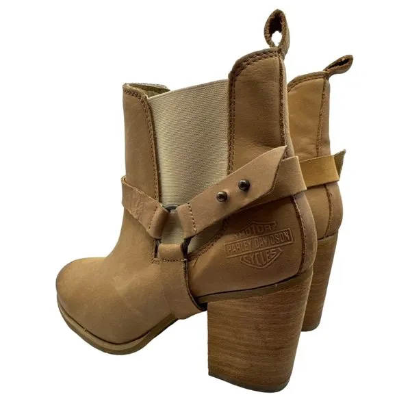 Harley Davidson Bootie Womens Size 8.5 Catalani Tan Leather Pull On Boots