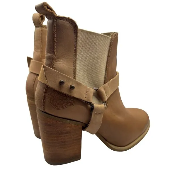 Harley Davidson Bootie Womens Size 8.5 Catalani Tan Leather Pull On Boots
