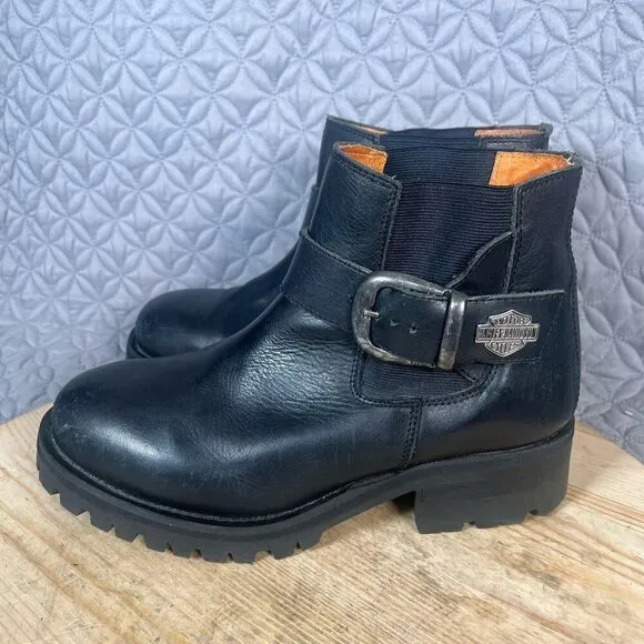 Harley Davidson Boots Men’s 9.5 Black Leather Pull On Buckle Strap 99330