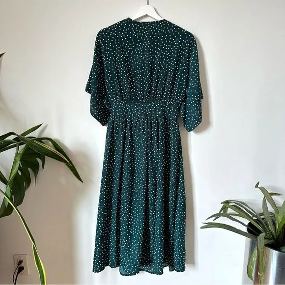 Hello Molly Stuck In Your Ways Midi Polka Dot Green Dress Size M
