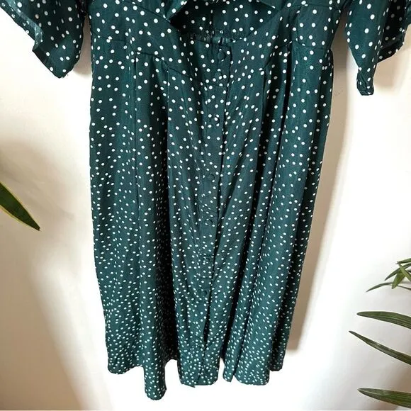 Hello Molly Stuck In Your Ways Midi Polka Dot Green Dress Size M