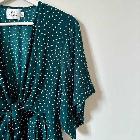 Hello Molly Stuck In Your Ways Midi Polka Dot Green Dress Size M