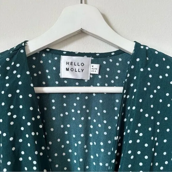 Hello Molly Stuck In Your Ways Midi Polka Dot Green Dress Size M