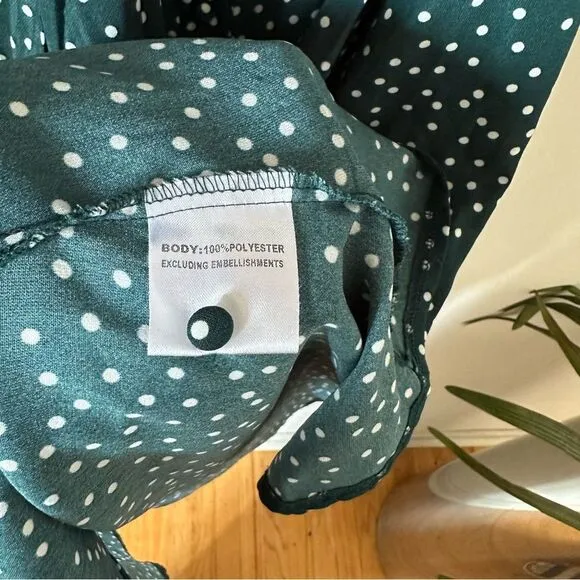 Hello Molly Stuck In Your Ways Midi Polka Dot Green Dress Size M