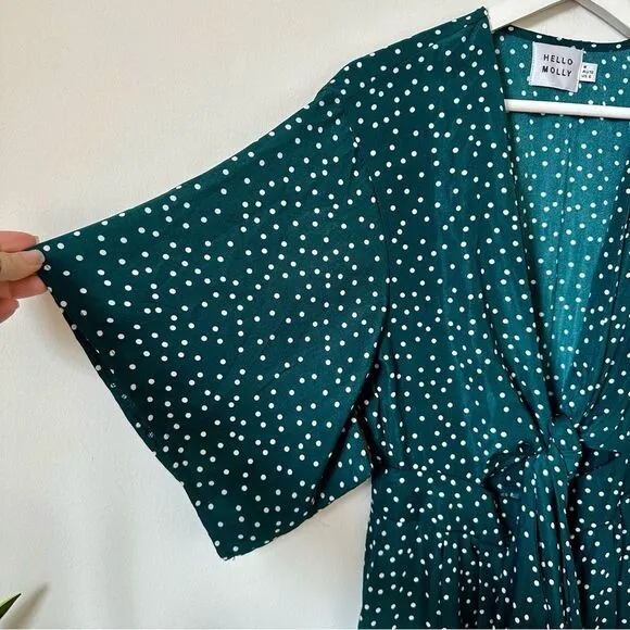 Hello Molly Stuck In Your Ways Midi Polka Dot Green Dress Size M