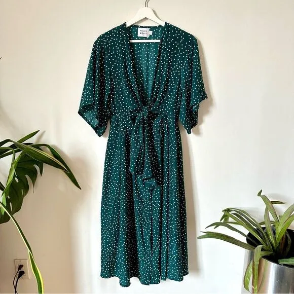 Hello Molly Stuck In Your Ways Midi Polka Dot Green Dress Size M