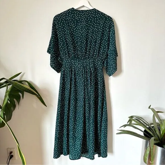 Hello Molly Stuck In Your Ways Midi Polka Dot Green Dress Size M