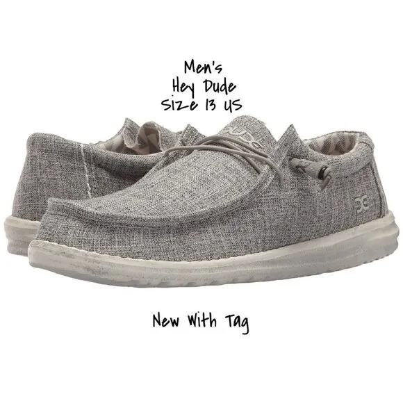 Hey Dude Men's Wally Linen Slip-on Loafers Grey Size 13 US New With Tag