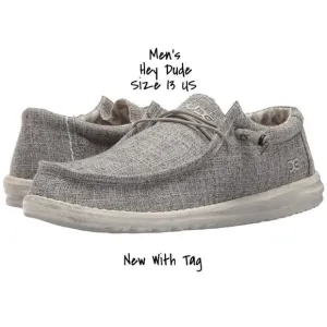 Hey Dude Men's Wally Linen Slip-on Loafers Grey Size 13 US New With Tag