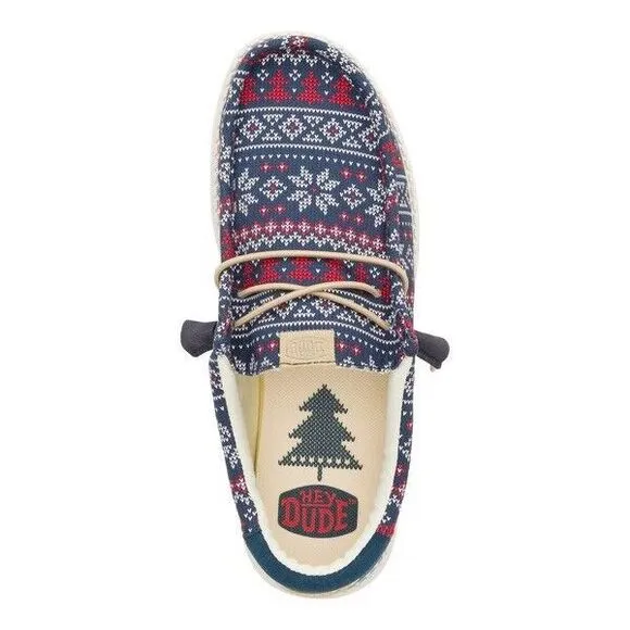 Hey Dude Wally Mens 11 Navy Winter Ugly Sweater Christmas Slip On Shoes Loafers