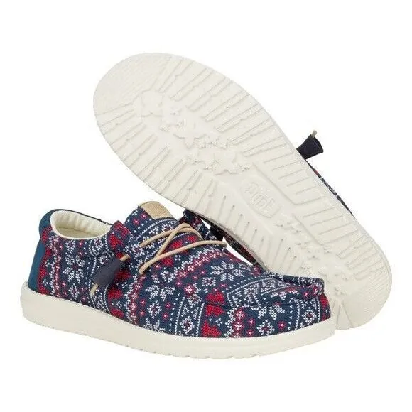 Hey Dude Wally Mens 11 Navy Winter Ugly Sweater Christmas Slip On Shoes Loafers
