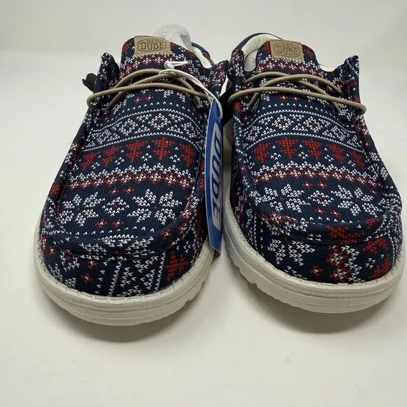 Hey Dude Wally Mens 12 Navy Winter Ugly Sweater Christmas Slip On Shoes Loafers