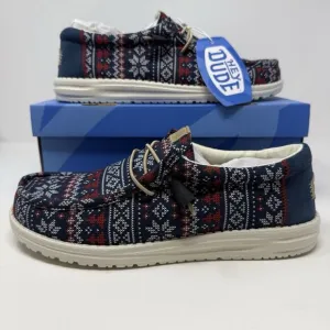 Hey Dude Wally Mens 12 Navy Winter Ugly Sweater Christmas Slip On Shoes Loafers