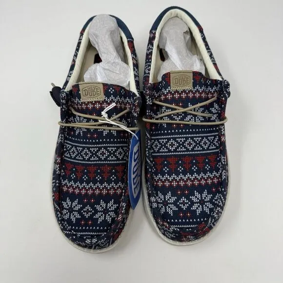 Hey Dude Wally Mens 12 Navy Winter Ugly Sweater Christmas Slip On Shoes Loafers