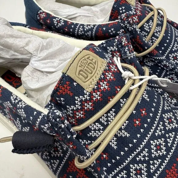 Hey Dude Wally Mens 12 Navy Winter Ugly Sweater Christmas Slip On Shoes Loafers