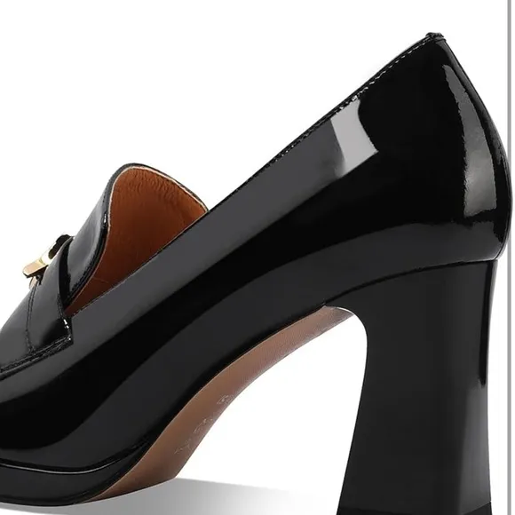 High Heel Loafers Closed Round Toe Slip On Platform Pumps Chunky Block Heel