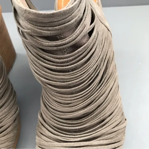 Hinge Turner Textile Shredded Wrap Ankle Strap Platform Wedge Sandals 8.5