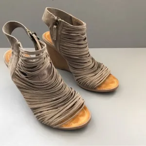 Hinge Turner Textile Shredded Wrap Ankle Strap Platform Wedge Sandals 8.5