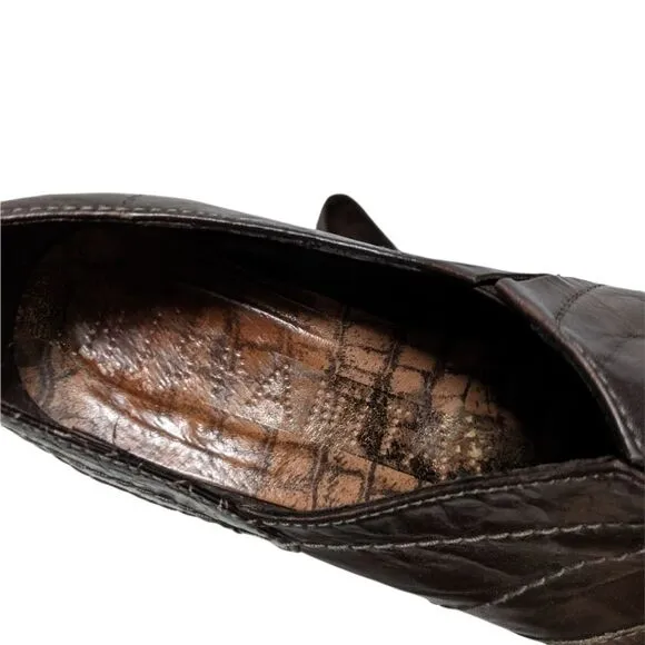 HISPANITAS Brown Leather Croc Embossed Heeled Loafers 7
