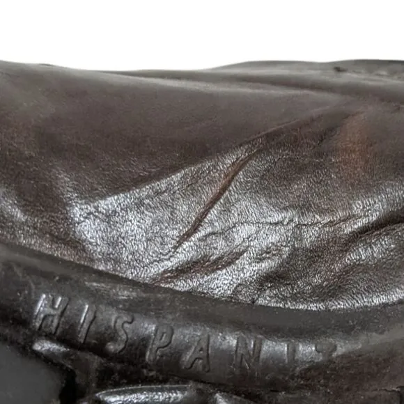 HISPANITAS Brown Leather Croc Embossed Heeled Loafers 7