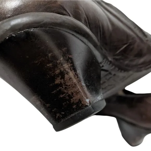 HISPANITAS Brown Leather Croc Embossed Heeled Loafers 7