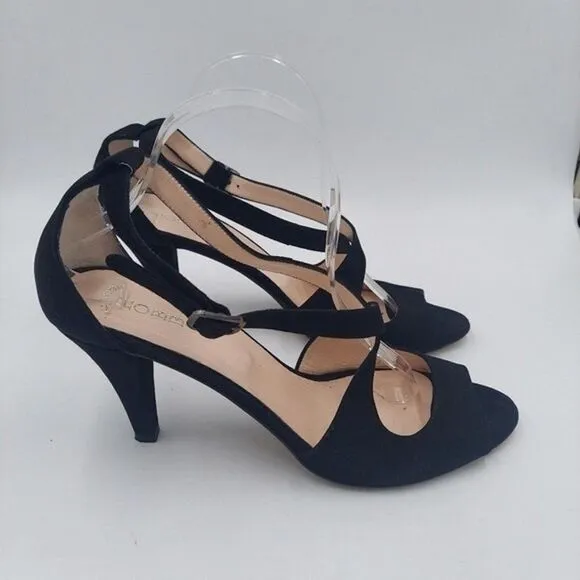 Hobbs Women's black Suede Leather Crisscross ankle strap sandals 10.5M