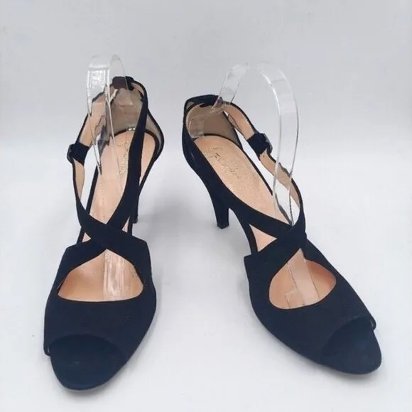 Hobbs Women's black Suede Leather Crisscross ankle strap sandals 10.5M