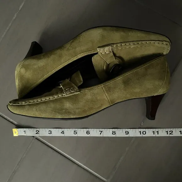 Hogl Vintage Suede Loafers in Olive Green Low Heel Women buckle Shoes Sz 9