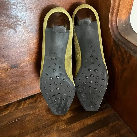 Hogl Vintage Suede Loafers in Olive Green Low Heel Women buckle Shoes Sz 9