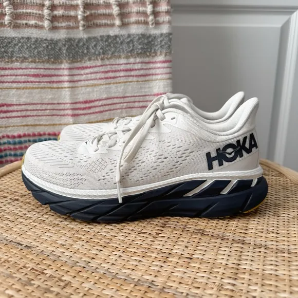 Hoka One One Clifton 7 Blanc De Blanc White Navy Road Running Sneakers Women's 7