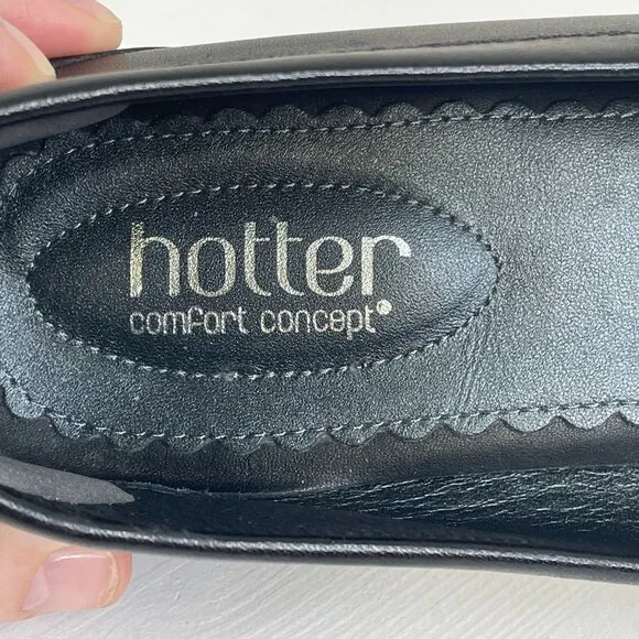 Hotter Buckle Detail Preppy Leather Shoes Women 9.5 Black Comfort Loafers Career