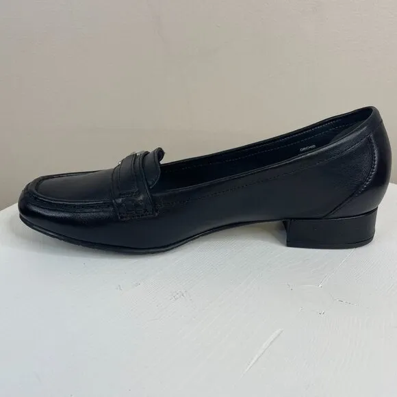 Hotter Buckle Detail Preppy Leather Shoes Women 9.5 Black Comfort Loafers Career