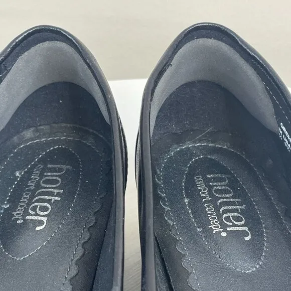 Hotter Buckle Detail Preppy Leather Shoes Women 9.5 Black Comfort Loafers Career