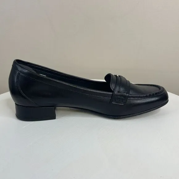 Hotter Buckle Detail Preppy Leather Shoes Women 9.5 Black Comfort Loafers Career
