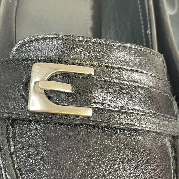 Hotter Buckle Detail Preppy Leather Shoes Women 9.5 Black Comfort Loafers Career