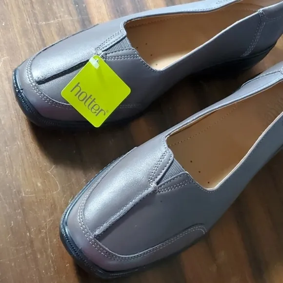 Hotter Size 10 Gillian NEW Slip-on Flats Loafers Grey Leather Rubber England