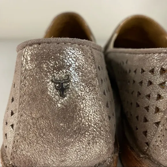 H.S. Trask Womens Ali Perforated Loafers Metallic Almond Toe Slip On Loafers