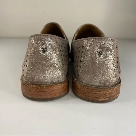 H.S. Trask Womens Ali Perforated Loafers Metallic Almond Toe Slip On Loafers