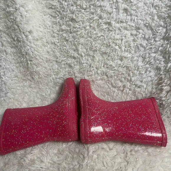 Hunter Girls Pink Glitter mid calf Rain Boots SZ10