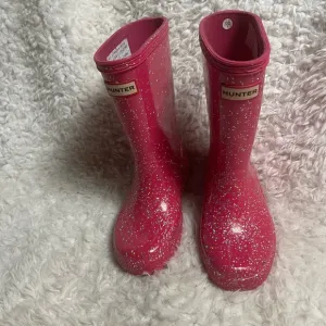 Hunter Girls Pink Glitter mid calf Rain Boots SZ10
