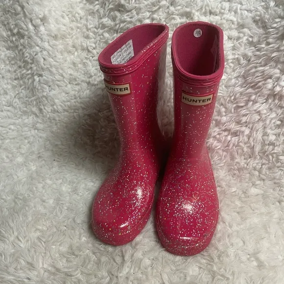 Hunter Girls Pink Glitter mid calf Rain Boots SZ10