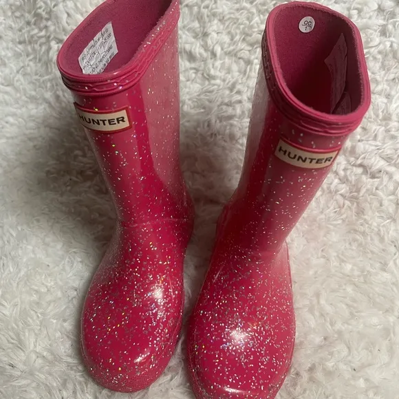 Hunter Girls Pink Glitter mid calf Rain Boots SZ10