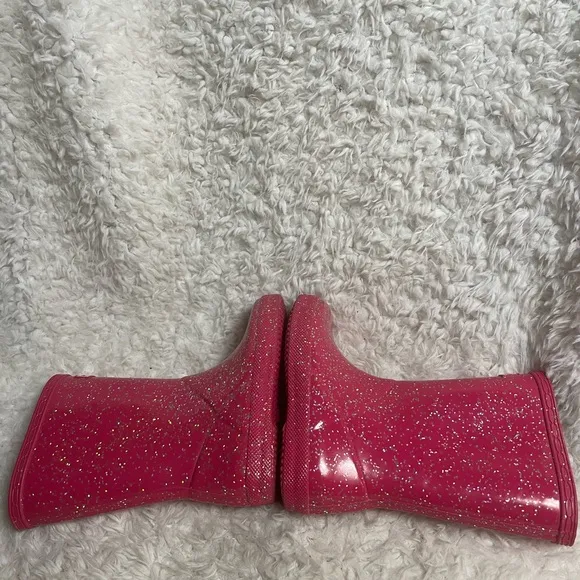 Hunter Girls Pink Glitter mid calf Rain Boots SZ10