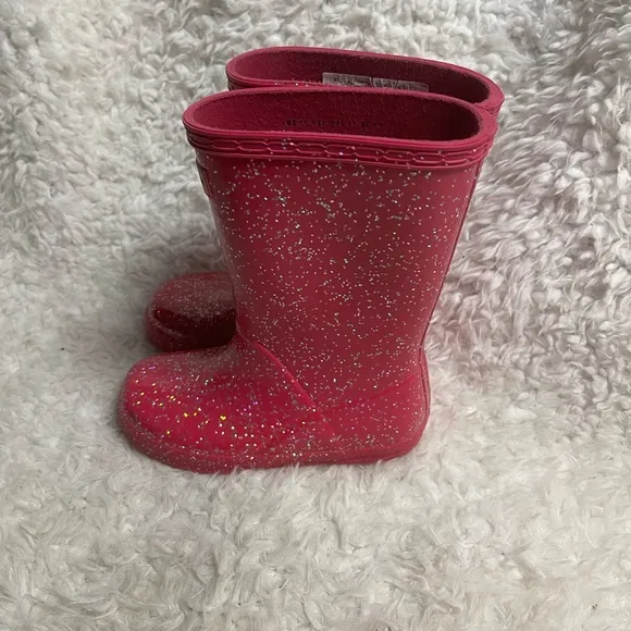 Hunter Girls Pink Glitter mid calf Rain Boots SZ10