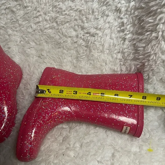 Hunter Girls Pink Glitter mid calf Rain Boots SZ10