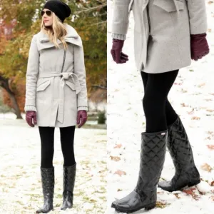 HUNTER Quilted Savoy Tall Pull On Black Refined Gloss Rain Boots