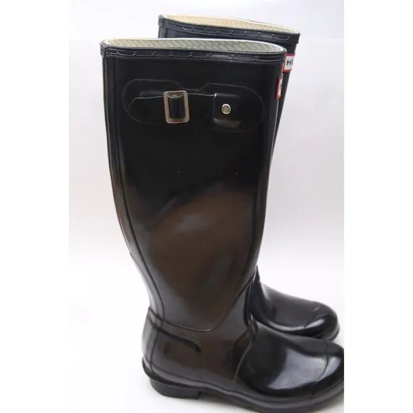 Hunter Tall Gloss Boots Black Pull On Rainboots Rain Boots Shoes Sz 5